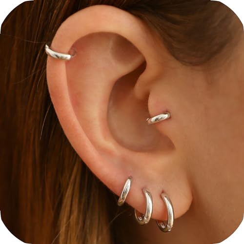 925 Sterling Silver Small Hoop Earrings for Women,Gold or Silver,14K Gold Plated Tiny Huggie Earrings fit Cartilage,Helix,Tragus,Earlobe Piercing Jewelry,Lightweight&Hypoallergenic,5mm/6mm/7mm/8mm/9mm - color: Silver, size: 5mm-Ultra Mini