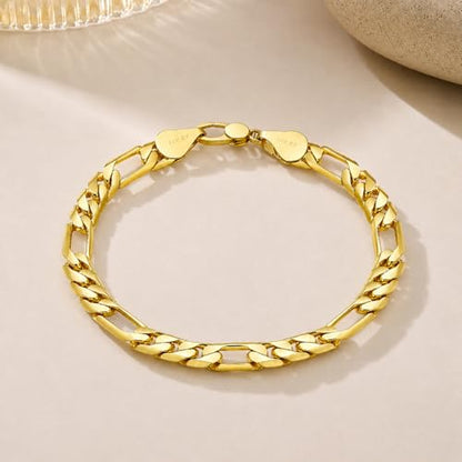 Gold Bracelets for Women & Men 14k Gold Figaro Chain Bracelet Trendy Gold Chain Dainty Chunky Charm Bracelet Statement Unisex Ewelry Gifts 6mm/8mm - size: 6mm