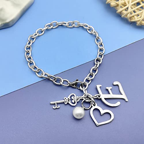 Initial A-Z Bracelets Gift for Women Girls Stainless Steel Chain Bracelet 26 Alphabet Jewelry Gifts for Birthday Anniversary Letter Bracelet Monogram Gifts for Sister Friend Girlfriends Mom 8.26 Inch - color: E