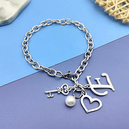 Initial A-Z Bracelets Gift for Women Girls Stainless Steel Chain Bracelet 26 Alphabet Jewelry Gifts for Birthday Anniversary Letter Bracelet Monogram Gifts for Sister Friend Girlfriends Mom 8.26 Inch - color: E