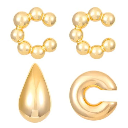 4pcs Chunky Gold Silver Ear Cuff Set for Women Punk Metallic Twist Non Piercing Clip Cuff Earrings Trendy Jewelry Set for Daily Party - style: style E
