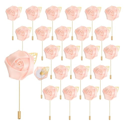 uxcell 24pcs Champagne Pink Rose Boutonnieres Flower Pins for Wedding | Buttonholes Pocket Boutonnieres for Wedding Ceremony Anniversary Prom Formal Dinner Party - color: Champagne Pink