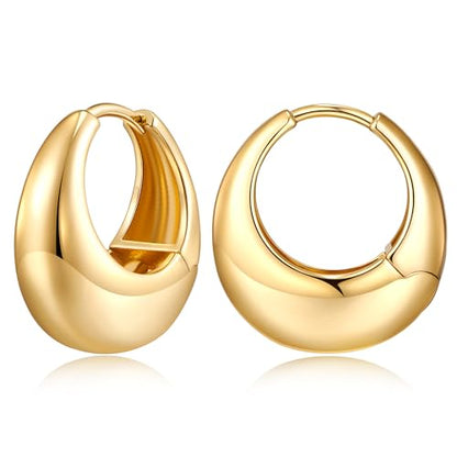 Chunky Hoop Earrings for Women 14K Gold Plated Small Huggie Hoops Lightweight Hypoallergenic Jewelry Gift - style: Simple Hoop-gold tone