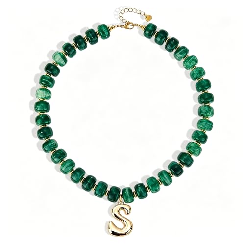 Initial Beaded Necklaces for Women,14K Gold Plated Bubble Letter Pendant Jewelry Gifts - color: acrylic neccklace-s