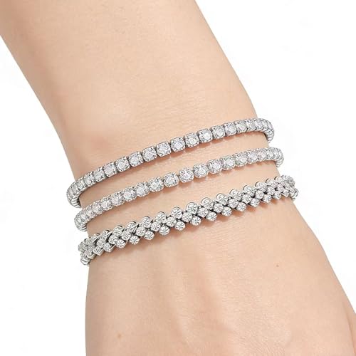 3 Pcs Silver Tennis Bracelet Set for Women, Adjustable Silver CZ Rhinestone Bracelets, Marquise Cubic Zirconia Bracelet Stack, Wedding & Prom Jewelry Gift
