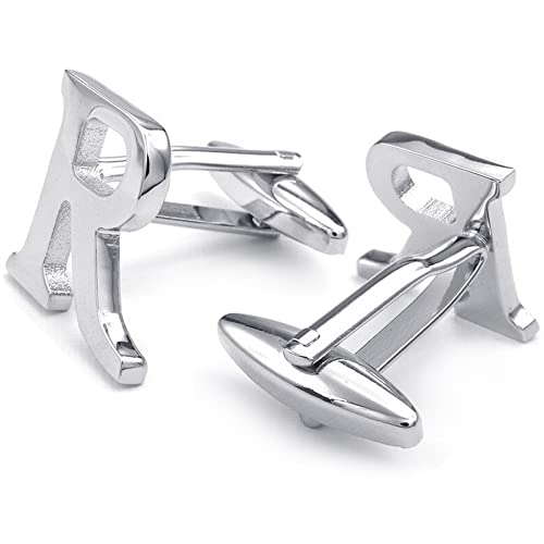 HONEY BEAR Initial Letter Cufflinks for Men Wedding Business | Personalized, Tarnish-Resistant, Steel-Plated Copper Base, Gift Box, for Groomsmen, Father, Husband, Anniversary - style: R Silver