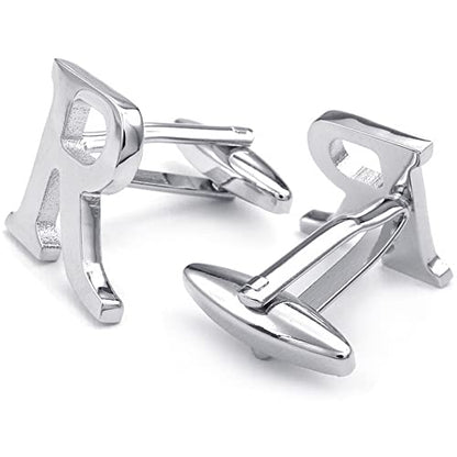 HONEY BEAR Initial Letter Cufflinks for Men Wedding Business | Personalized, Tarnish-Resistant, Steel-Plated Copper Base, Gift Box, for Groomsmen, Father, Husband, Anniversary - style: R Silver