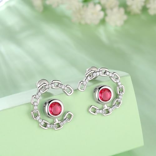 Elegant C-Shaped Crystal Stud Earrings with Birthstone Earring Silver Plated Fashion Jewelry for Women CE0003 - color: Red- July