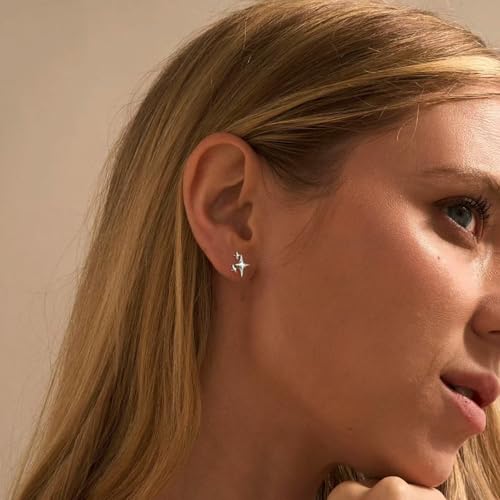 White Gold Plated Star Stud Earrings - Minimalist Geometric Jewelry for Women