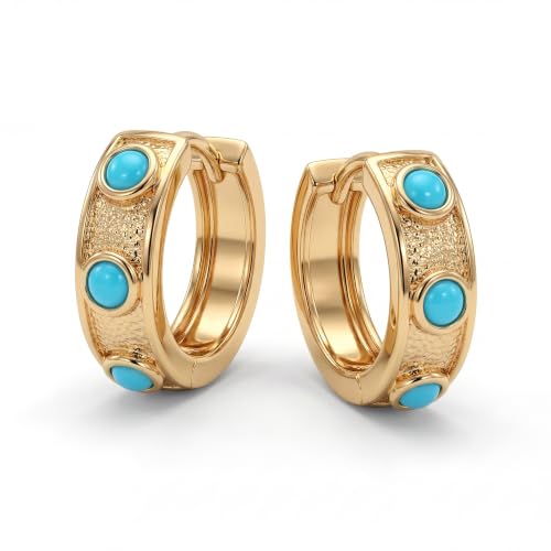 Cubic Zirconia Huggie Earrings 14k Gold Plated Tiny Earrings Small Huggie Hoop Earrings Simple Lightweight Hoops Gift for Women - color: Turquoise hoop