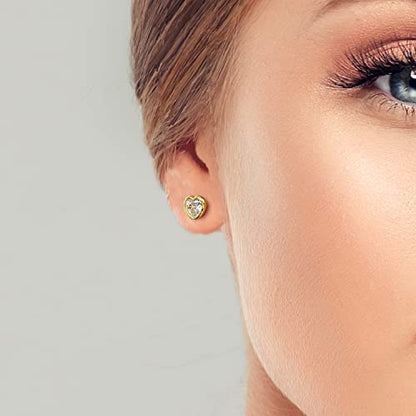 925 Sterling Silver Cubic Zirconia Necklace and Earrings Set for Women, Heart, Cushion, Round, Emerald Cut CZ, Solitaire Bezel Jewelry Set, CZ Bridal Jewelry Set, Bridesmaid Gift - style: Heart Cut(Gold)