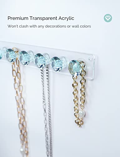 Mymazn Acrylic Necklaces Holder Wall Mounted Necklace Hangers Hanging Jewelry Organizer with 12 Hooks, Clear Jewelry Hangers for Necklace Organizer for Women, Necklace Hooks for Wall, Closet | Acrylic Jewelry Hanger with 12 Hooks, Jewelry Hooks for Neckla