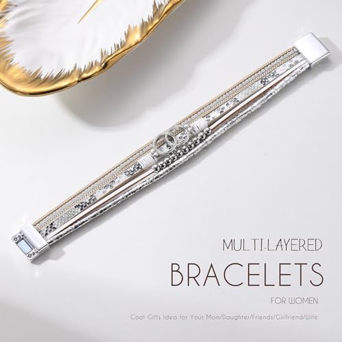 Bracelets for Women, Gifts for Mom Her Christmas Gift 2026 Leather Bracelets for Women Birthday Gift for Daughter Inspirational Wrap Bracelet Sister Friend Teen Girl Gift Layered Stocking Stuffers Jewelry - style: Snakeskin White