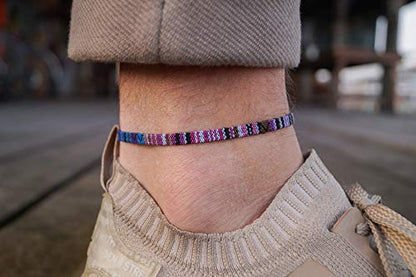 Made by Nami Surfer Anklet for Men and Women Waterproof and Adjustable Surfer Ankle Bracelet String Ankle Bracelet Beach Accessory for Ethnic Hippie Style - color: Purple