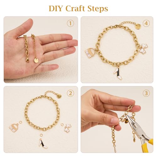 KYUNHOO 10 PCS 6.7 Inches Charm Bracelet Chains for Jewelry Making Extender | Gold Plated Stainless Steel Chain Link Bracelets Making Set with Lobster Clasps Adjustable Extender - color: Gold
