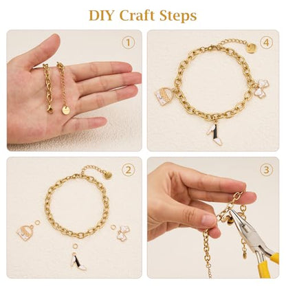 KYUNHOO 10 PCS 6.7 Inches Charm Bracelet Chains for Jewelry Making Extender | Gold Plated Stainless Steel Chain Link Bracelets Making Set with Lobster Clasps Adjustable Extender - color: Gold