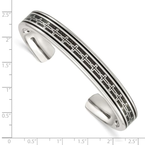 Cross Cuff Bangle in Black IP Stainless Steel with Carbon Fiber Inlay