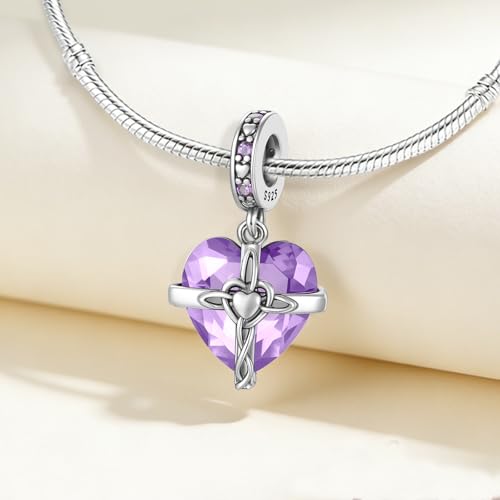 Birthstone Charms 925 Sterling Silver Heart Charms for Bracelets and Necklaces Birthday Day Christmas Gifts For Women - color: F-June