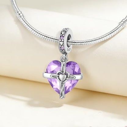 Birthstone Charms 925 Sterling Silver Heart Charms for Bracelets and Necklaces Birthday Day Christmas Gifts For Women - color: F-June