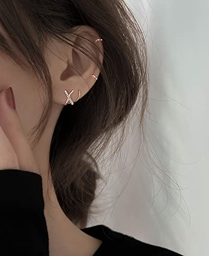 Reffeer Solid 925 Sterling Silver Letter X Wrap Cuff Earrings CZ Crawler Earrings For Women Teen