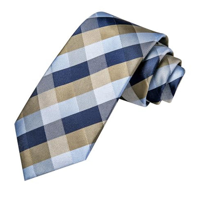 Hi-Tie Men's Silk Ties Formal Woven Classic Necktie Pocket Square Cufflinks Lapel Pin Set Wedding Business - color: A Navy Blue and Grey