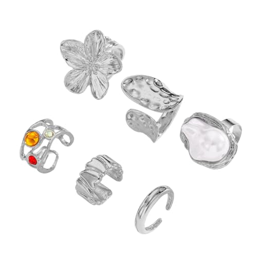 Chunky Rings for Women Stackable Vintage Adjustable Rings for Women Gold Statement Stone Ring Set Non Tarnish Vintage Jewelry - style: Silver 6