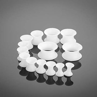 50-Piece Ear Gauges Stretching Kit, 14G-00G | Acrylic tapers and plugs with soft silicone tunnels, body piercing jewelry for women and men - color: White