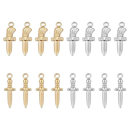UNICRAFTALE Sword Pendants Stainless Steel Dagger Charms Punk Earring Sword Charms Metal Bracelets Charm for DIY Jewelry Making - color: Golden & Stainless Steel