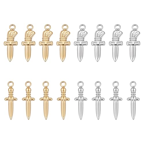 UNICRAFTALE Sword Pendants Stainless Steel Dagger Charms Punk Earring Sword Charms Metal Bracelets Charm for DIY Jewelry Making - color: Golden & Stainless Steel