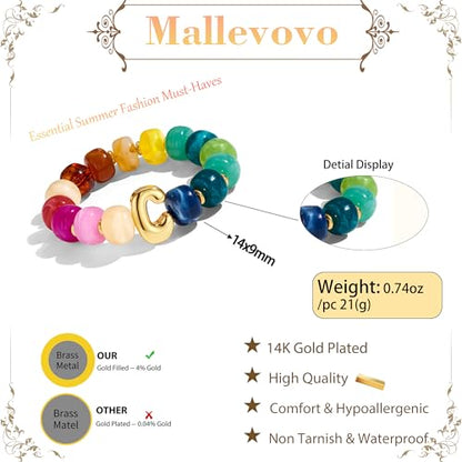 Bubble Initial Chunky Beaded Bracelet for Women Colorful Resin Bead Trendy Statement Big Stretch Bracelets Summer Beach Boho Charm Jewelry Cute Gifts for Women - color: Initial C