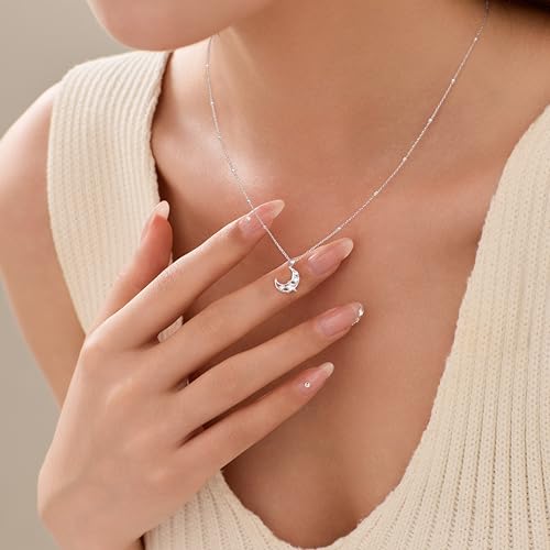 925 Sterling Silver Dainty Crescent Moon Necklace for Women | 14K Gold Plated White Cubic Zirconia Moon and Star Pendant Choker Necklace to Daughter Mother Trendy Wedding Jewelry Gifts - color: Silver B