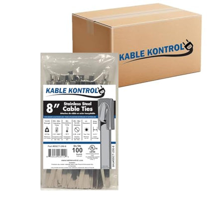Kable Kontrol Stainless Steel Metal Zip Ties 8 Inch 3000 Pcs HD 350Lbs Test | Heavy Duty Steel Bulk Cable Ties, Self-locking, Multi-Purpose, Outdoor and Indoor Use, High Temperature, Corrosion Resistant - size: 8" - 350 Lbs - 3000 Pcs