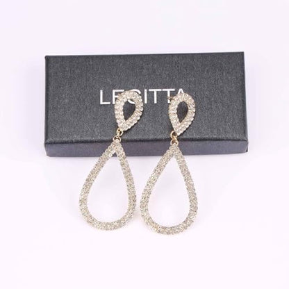 Rhinestone Teardrop Dangle Earrings Sparkly Wedding Jewelry - color: Gold