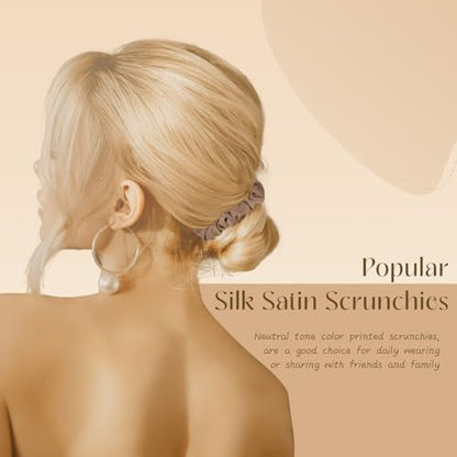 8 PCS Silk Satin Hair Ties Hair Scrunchies for Women Premium Classic Color | Artisan Crafted / Stretched 10" Length / Gift Box / Silky Weave / Soft Touch Daily Use - color: Classic