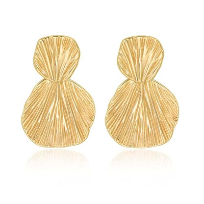 Large Geometric Drop Dangle Earrings for Women Pearl Teardrop Disc Rectangle Oval Fishtail Shell Shaped Textured Dangle Studs Earrings for Women - color: Gold-Shell B