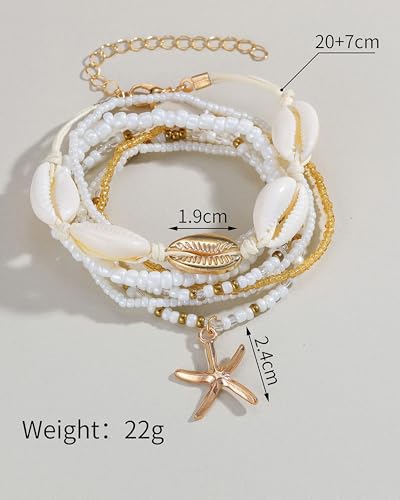 Shell Bracelets for Women Layered Seashell Starfish Bracelets Stackable Stretch Boho Beaded Bracelet Summer Beach Surfer Bracelet Seaside Beach Dress Outfits Accessories - color: A3:shell bracelets