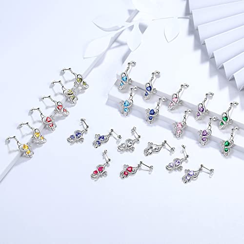 Butterfly Heart Necklace Birthstone Pendant Necklace Earrings Bracelet Women 925 Sterling Silver Animal Butterflies Birthstone Pendant Crystal Birthday Jewelry Wedding Gift - color: G.July-earrings