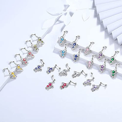 Butterfly Heart Necklace Birthstone Pendant Necklace Earrings Bracelet Women 925 Sterling Silver Animal Butterflies Birthstone Pendant Crystal Birthday Jewelry Wedding Gift - color: G.July-earrings