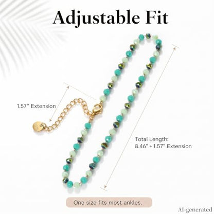 Black Green Beaded Anklets For Women Waterproof Stainless Steel Jewelry | Gold Plated Boho Adjustable Crystal Ankle Bracelets For Summer Beach Women Gifts