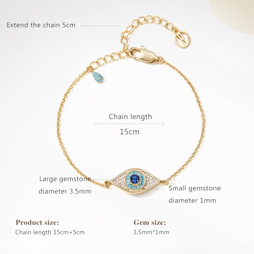 Cicy Bell Evil Eye Bracelets 18k Gold Plated Adjustable | Turquoise，Zirconia Link, Trendy Jewelry Gift for Women, 15.9" with 1.9'' Extender - color: A-Gold