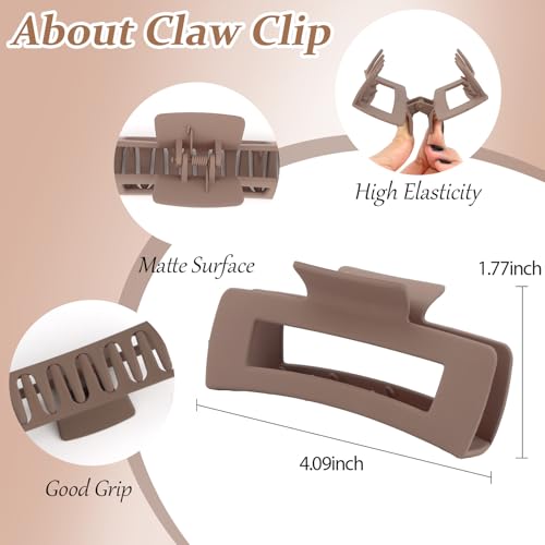 YISSION Claw Clip and Satin Scrunchie Set, 2 Pack Brown Hair Accessories, No Damage Hair Ties Non Slip Large Hair Clips for Women Girls Thick Thin Hair Daily Wear Party Wedding - color: Brown