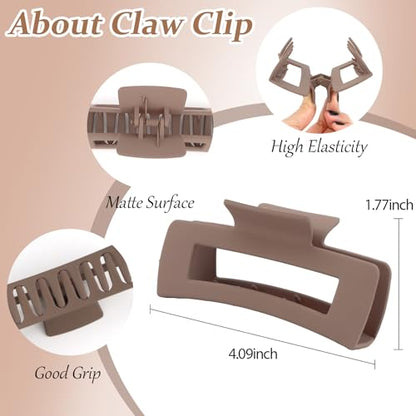 YISSION Claw Clip and Satin Scrunchie Set, 2 Pack Brown Hair Accessories, No Damage Hair Ties Non Slip Large Hair Clips for Women Girls Thick Thin Hair Daily Wear Party Wedding - color: Brown