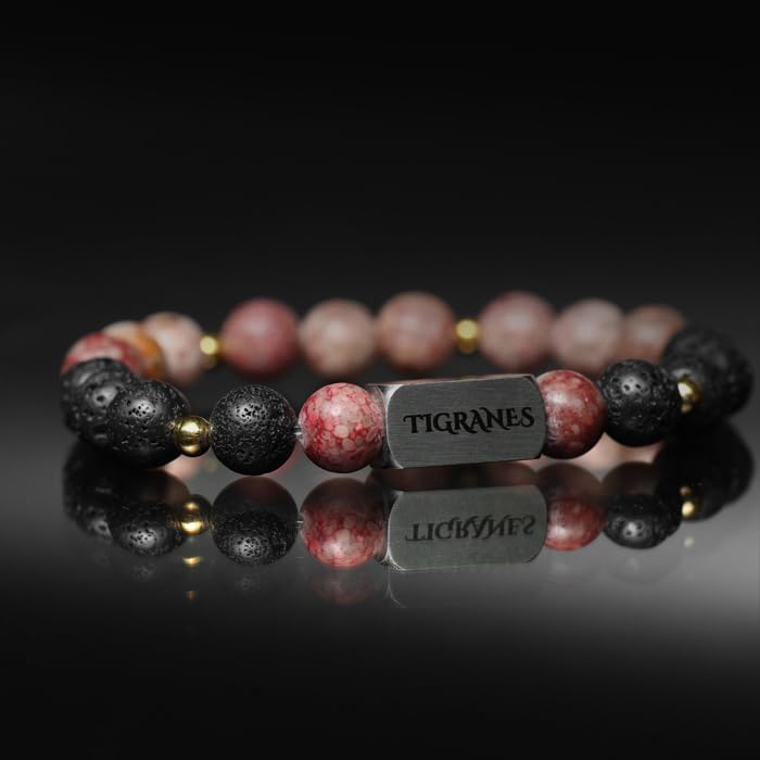 Tigranes Premium Natural Stone Bracelet Collection – Handmade Gemstone Jewelry in Luxury Branded Gift Box - style: Pink Lava