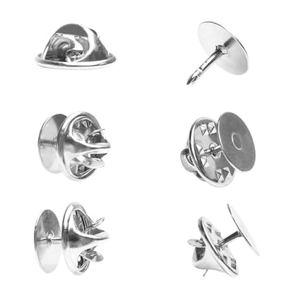 50 Pairs Premium Butterfly Clutch Pin Backs with 8mm Length 10mm Width Blank Pins for DIY Enamel Pins, Jewelry Craft Gifts, or Tie Tack Keeper Replacements (Silver) - color: Silver