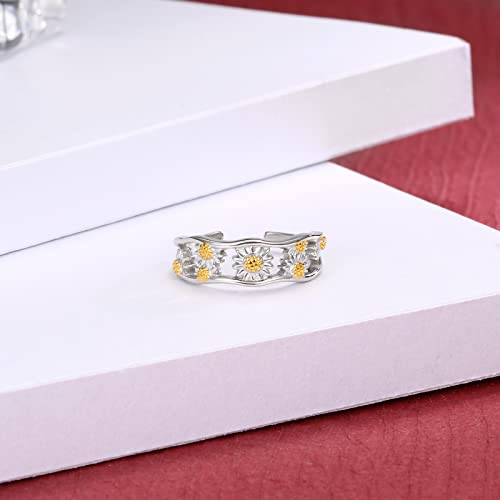 Sariel 925 Sterling Silver Toe Rings for Women Boho Adjustable Mid Finger Rings Summer Vacation Ocean Beach - color: Daisy