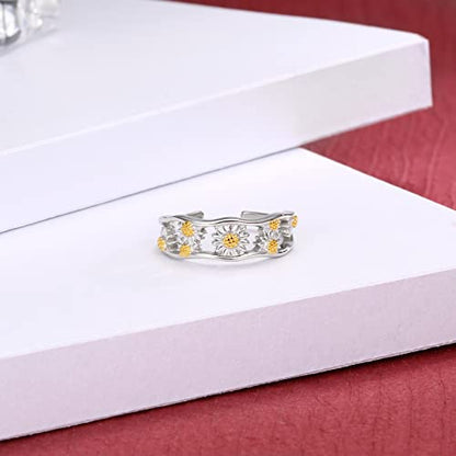 Sariel 925 Sterling Silver Toe Rings for Women Boho Adjustable Mid Finger Rings Summer Vacation Ocean Beach - color: Daisy