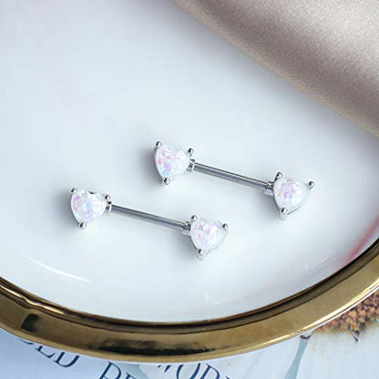 2PCS 14G Nipple Bars 316L Stainless Steel Nipple Barbell Ring Clear CZ Heart Nipple Rings Nipple Piercings Jewelry for Women - color: silver