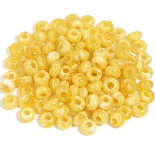 150PCS 14x8mm Yellow Acrylic European Large Hole Rondelle Spacer Beads with Storage Box, Loose Beads for Bracelet Necklace Earring Hair DIY Jewelry Making - color: Yellow