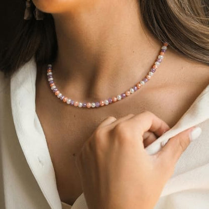 Natural Pearls Necklace, Freshwater Baroque Pearls Necklace for Women's Pearl Strand Choker Necklace 18K Gold Plated & S925 Sterling Silver Clasp White Necklace Chain - color: Colorful, 5-6mm, Silver Clasp