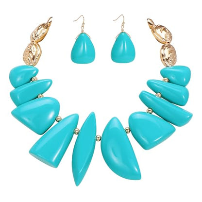 Bocar Chunky Beaded Necklace - color: Turquoise-Set